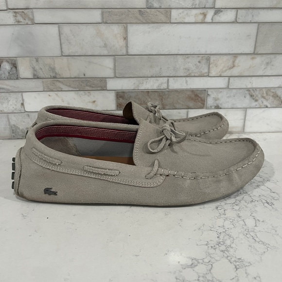 Lacoste Other - Lacoste Men's Beige Gray Tan Suede Loafers Size 10.5 Slip-On Genuine Leather